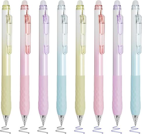 BAYTORY 8Pcs Fine Point Erasable Gel Pens, 0.5mm Retractable Black and Blue Ink Pen, Smooth Writhing Comfortable to Use for Taking Marking Planner Crossword Puzzles (Multicolor) in Kuwait