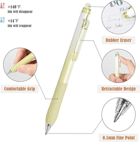 BAYTORY 8Pcs Fine Point Erasable Gel Pens, 0.5mm Retractable Black and Blue Ink Pen, Smooth Writhing Comfortable to Use for Taking Marking Planner Crossword Puzzles (Multicolor) in Kuwait