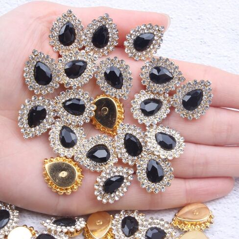30 Pcs Sew On Rhinestone 7x10mm Tear Drop Flatback Crystal Glass Metal Gold Setting Gems for Wedding Clothes Dress Jeans Crafts Decoration (13Mixed) in Saudi Arabia