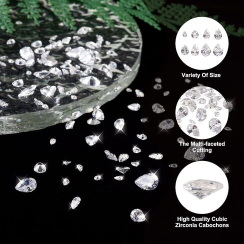 Beadthoven Mini Crystal Cubic Zirconia Stone Cabochons Faceted Pointed Back Rhinestone Gems CZ Diamonds Beads for DIY Jewelry Making Nail Art Craft Ring Embellishment Decorations in Saudi Arabia