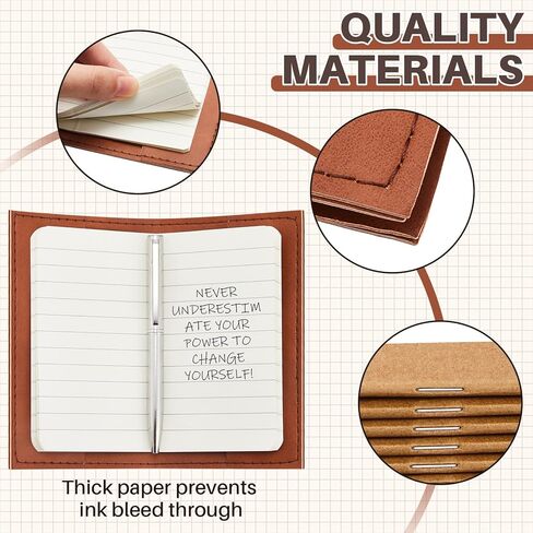 Outus 15 Pcs Small Pocket Notebook Set Includes 5 Pcs Mini PU Leather Pocket Notepad Holder 5 Pcs Small Kraft Notebook Refills 5 Pcs Metal Ballpoint Pens for Worker Students Journals Writing Supplies in Kuwait