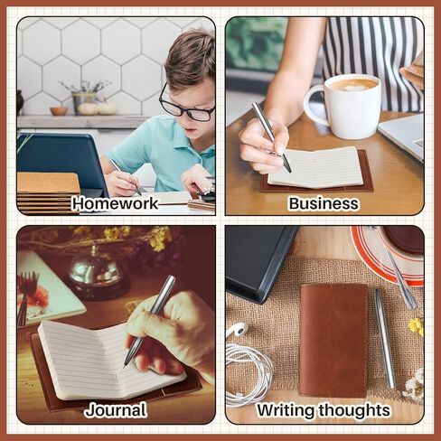 Outus 15 Pcs Small Pocket Notebook Set Includes 5 Pcs Mini PU Leather Pocket Notepad Holder 5 Pcs Small Kraft Notebook Refills 5 Pcs Metal Ballpoint Pens for Worker Students Journals Writing Supplies in Kuwait