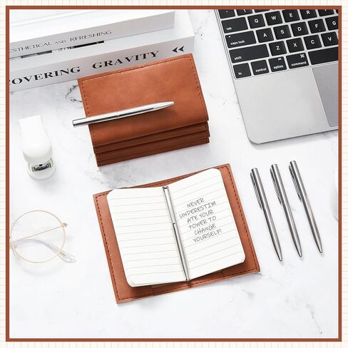Outus 15 Pcs Small Pocket Notebook Set Includes 5 Pcs Mini PU Leather Pocket Notepad Holder 5 Pcs Small Kraft Notebook Refills 5 Pcs Metal Ballpoint Pens for Worker Students Journals Writing Supplies in Kuwait