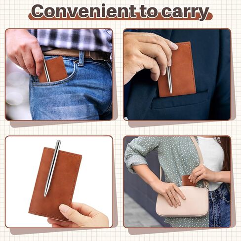 Outus 15 Pcs Small Pocket Notebook Set Includes 5 Pcs Mini PU Leather Pocket Notepad Holder 5 Pcs Small Kraft Notebook Refills 5 Pcs Metal Ballpoint Pens for Worker Students Journals Writing Supplies in Kuwait