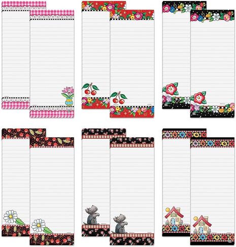 Mary Engelbreit Bright Floral Magnetic Notepad Set – Set of 12 Memo Pads, 6 Designs, 30-Sheet Pads, 3¼ x 8 Inches, Shopping List, to-Do Notes, Printed in The USA, by Current in Saudi Arabia