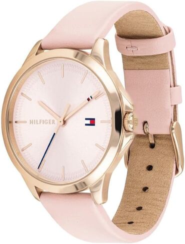 Tommy Hilfiger Women's Stainless Steel Quartz Watch with Leather Calfskin Strap, Pink, 17 (Model: 1782090) in Kuwait