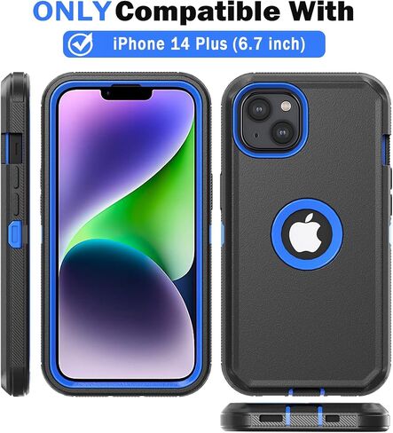 Phone Case for iPhone 14 Plus Case,Heavy Duty Hard Shockproof Armor Protector Case Cover with Belt Clip Holster for Apple iPhone 14 Plus 6.7 5G 2022 Phone Case (Black) in Saudi Arabia