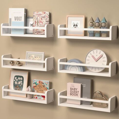 15 Inches Nursery Bookshelves, Floating Kids Bookshelves for Wall Set of 2, Baby Room Wall Decor, Wall Mounted Wood Shelves for Books, Toys and Wall Storage - Rustic Brown in Saudi Arabia