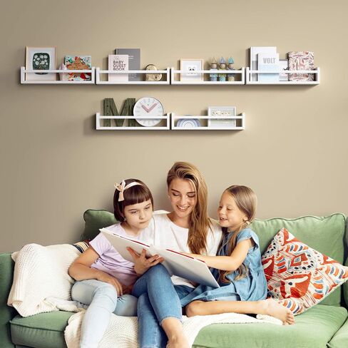 15 Inches Nursery Bookshelves, Floating Kids Bookshelves for Wall Set of 2, Baby Room Wall Decor, Wall Mounted Wood Shelves for Books, Toys and Wall Storage - Rustic Brown in Saudi Arabia