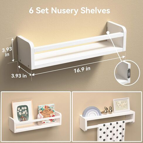 15 Inches Nursery Bookshelves, Floating Kids Bookshelves for Wall Set of 2, Baby Room Wall Decor, Wall Mounted Wood Shelves for Books, Toys and Wall Storage - Rustic Brown in Saudi Arabia
