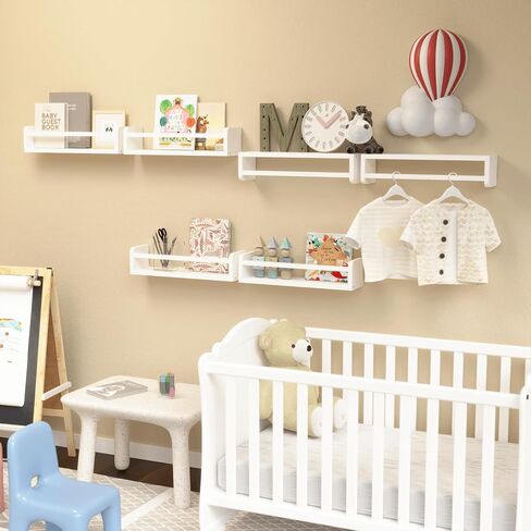 15 Inches Nursery Bookshelves, Floating Kids Bookshelves for Wall Set of 2, Baby Room Wall Decor, Wall Mounted Wood Shelves for Books, Toys and Wall Storage - Rustic Brown in Saudi Arabia