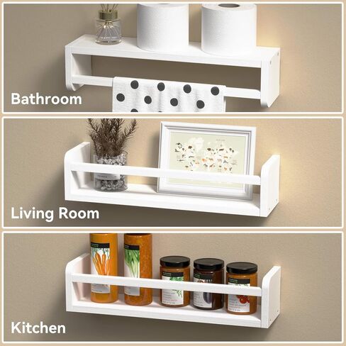 15 Inches Nursery Bookshelves, Floating Kids Bookshelves for Wall Set of 2, Baby Room Wall Decor, Wall Mounted Wood Shelves for Books, Toys and Wall Storage - Rustic Brown in Saudi Arabia