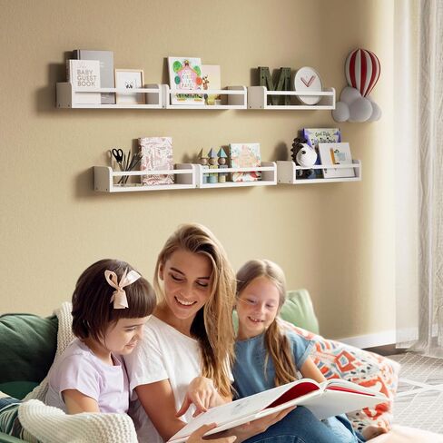 15 Inches Nursery Bookshelves, Floating Kids Bookshelves for Wall Set of 2, Baby Room Wall Decor, Wall Mounted Wood Shelves for Books, Toys and Wall Storage - Rustic Brown in Saudi Arabia