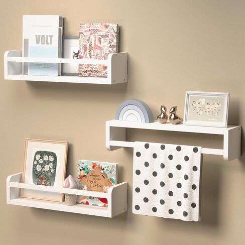 15 Inches Nursery Bookshelves, Floating Kids Bookshelves for Wall Set of 2, Baby Room Wall Decor, Wall Mounted Wood Shelves for Books, Toys and Wall Storage - Rustic Brown in Saudi Arabia