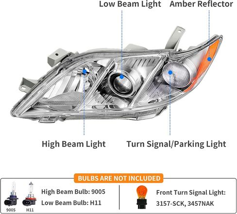 DWVO Projector Headlight Assembly Compatible with 07 08 09 2007 2008 2009 Camry Exclude Hybird Black Housing with Amber Reflector Clear Lens in Saudi Arabia