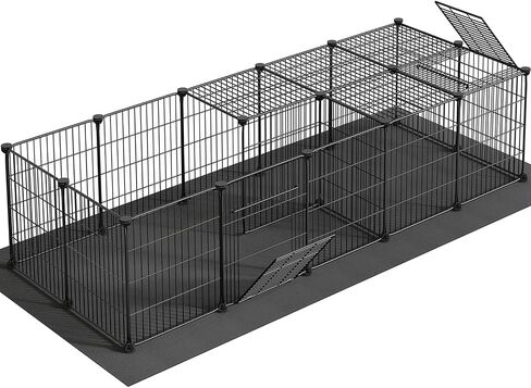 HOOBRO Guinea Pig Cage with Waterproof Mat, 21 Panels Small Animal Playpen Rabbit Cage, Bunny Cage, Chicken Cage, Pet Playpen, Indoor Outdoor Yard Fence, 78.7 x 39.4 x 13.8 Inches, Black BK04PP03 in Saudi Arabia