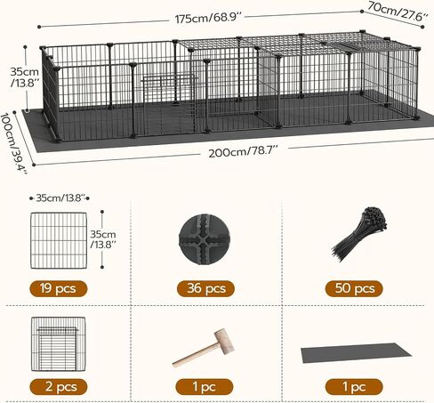 HOOBRO Guinea Pig Cage with Waterproof Mat, 21 Panels Small Animal Playpen Rabbit Cage, Bunny Cage, Chicken Cage, Pet Playpen, Indoor Outdoor Yard Fence, 78.7 x 39.4 x 13.8 Inches, Black BK04PP03 in Saudi Arabia