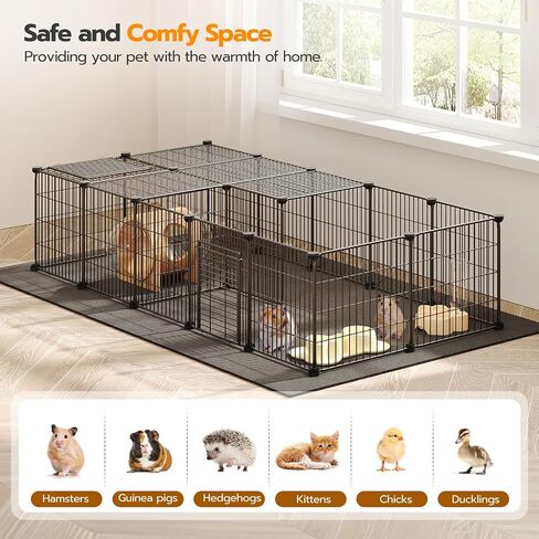 HOOBRO Guinea Pig Cage with Waterproof Mat, 21 Panels Small Animal Playpen Rabbit Cage, Bunny Cage, Chicken Cage, Pet Playpen, Indoor Outdoor Yard Fence, 78.7 x 39.4 x 13.8 Inches, Black BK04PP03 in Saudi Arabia