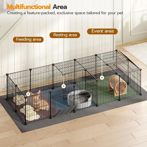 HOOBRO Guinea Pig Cage with Waterproof Mat, 21 Panels Small Animal Playpen Rabbit Cage, Bunny Cage, Chicken Cage, Pet Playpen, Indoor Outdoor Yard Fence, 78.7 x 39.4 x 13.8 Inches, Black BK04PP03 in Saudi Arabia
