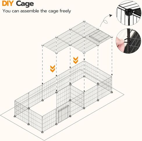 HOOBRO Guinea Pig Cage with Waterproof Mat, 21 Panels Small Animal Playpen Rabbit Cage, Bunny Cage, Chicken Cage, Pet Playpen, Indoor Outdoor Yard Fence, 78.7 x 39.4 x 13.8 Inches, Black BK04PP03 in Saudi Arabia