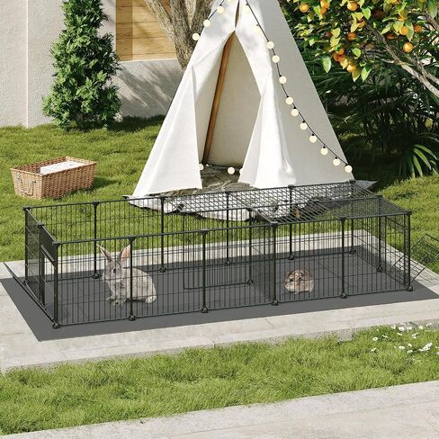 HOOBRO Guinea Pig Cage with Waterproof Mat, 21 Panels Small Animal Playpen Rabbit Cage, Bunny Cage, Chicken Cage, Pet Playpen, Indoor Outdoor Yard Fence, 78.7 x 39.4 x 13.8 Inches, Black BK04PP03 in Saudi Arabia