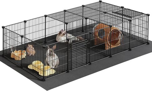 HOOBRO Guinea Pig Cage with Waterproof Mat, 21 Panels Small Animal Playpen Rabbit Cage, Bunny Cage, Chicken Cage, Pet Playpen, Indoor Outdoor Yard Fence, 78.7 x 39.4 x 13.8 Inches, Black BK04PP03 in Saudi Arabia