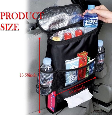 منظم وتخزين المقعد الخلفي للسيارة مع مبرد سفر للسيارة وحامل مناديل السيارة وحقيبة تنظيم مقعد السيارة متعددة الجيوب، واحدة من أكثر منظمات وتخزين السيارات تنوعًا in Kuwait