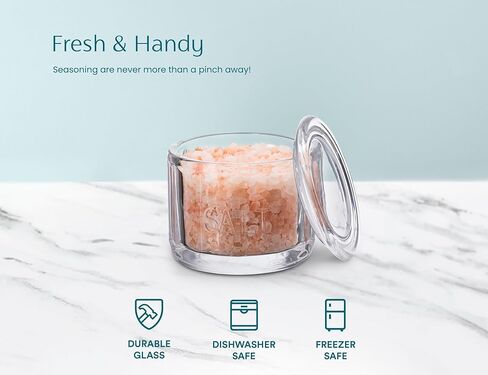 قبو ملح زجاجي من كوك مع غطاء زجاجي، زجاج مضغوط منقوش، حاوية تخزين شفافة، للقهوة والسكر والتوابل والحلوى، آمنة للاستخدام في غسالة الأطباق، 10 أونصة (زجاج) in Kuwait