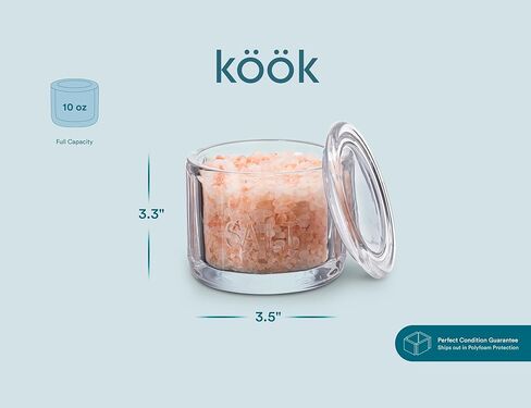 قبو ملح زجاجي من كوك مع غطاء زجاجي، زجاج مضغوط منقوش، حاوية تخزين شفافة، للقهوة والسكر والتوابل والحلوى، آمنة للاستخدام في غسالة الأطباق، 10 أونصة (زجاج) in Kuwait