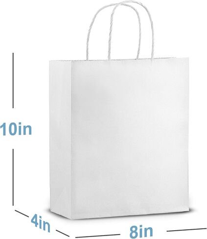 50 عبوة من CulinWare - جودة ممتازة - أكياس ورق كرافت كبيرة للتسوق عصرية بمقابض - حقائب هدايا ورقية كبيرة بيضاء كبيرة الحجم، حقيبة كرافت مثالية، حقيبة حفلات أو حقائب تخزين (10 بوصة × 5 بوصة × 13 بوصة، أبيض) in Kuwait