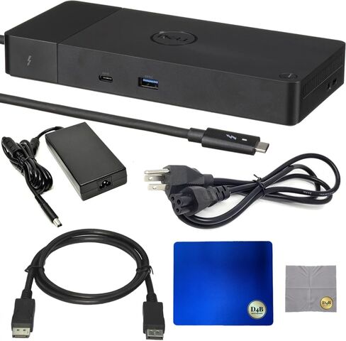 حزمة محطة إرساء WD22TB4 Thunderbolt من Dell للمستقبل/المكتب مع قاعدة توصيل عالمية WD22TB4 من Dell + محول طاقة 180 وات + كابل DisplayPort + قطعة قماش للتنظيف من الألياف الدقيقة + لوحة ماوس (متجددة) in Saudi Arabia