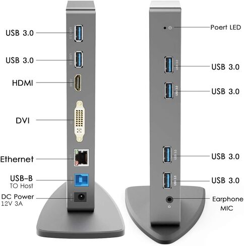 محطة إرساء WAVLINK USB 3.0 وUSB C عالمية للكمبيوتر المحمول شاشة عرض فيديو مزدوجة HDMI وDVI وVGA و6 منافذ USB 3.0، جيجابت إيثرنت، صوت، دعم Windows، MacOS 10.14 لاحقًا، Ubuntu 20.04,22.04 in Saudi Arabia