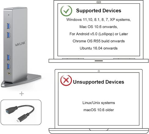 محطة إرساء WAVLINK USB 3.0 وUSB C عالمية للكمبيوتر المحمول شاشة عرض فيديو مزدوجة HDMI وDVI وVGA و6 منافذ USB 3.0، جيجابت إيثرنت، صوت، دعم Windows، MacOS 10.14 لاحقًا، Ubuntu 20.04,22.04 in Saudi Arabia