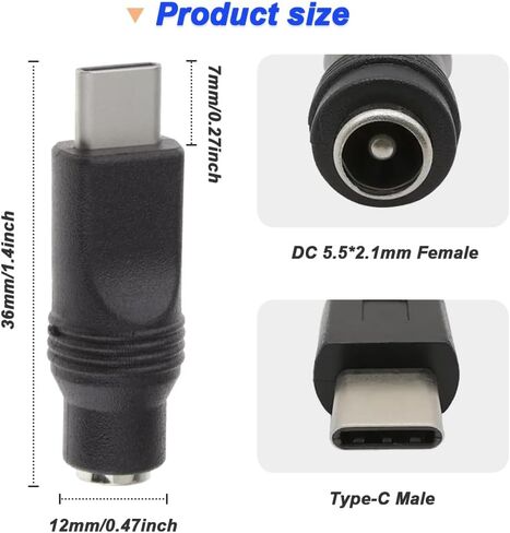 محول طاقة USB C إلى DC، محول طاقة USB من النوع C ذكر إلى DC 5.5x2.1 مم أنثى موصل شحن برميل جاك لجهاز شحن USB من النوع C (5 عبوات) in Kuwait