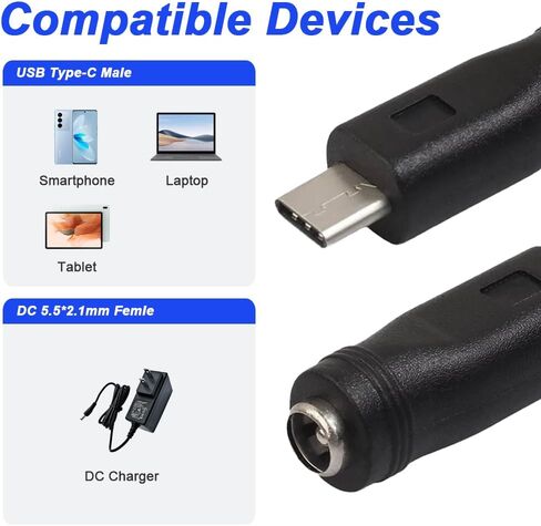 محول طاقة USB C إلى DC، محول طاقة USB من النوع C ذكر إلى DC 5.5x2.1 مم أنثى موصل شحن برميل جاك لجهاز شحن USB من النوع C (5 عبوات) in Kuwait