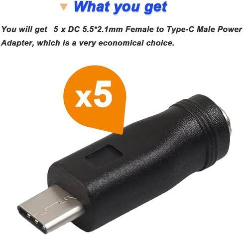 محول طاقة USB C إلى DC، محول طاقة USB من النوع C ذكر إلى DC 5.5x2.1 مم أنثى موصل شحن برميل جاك لجهاز شحن USB من النوع C (5 عبوات) in Kuwait