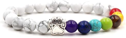 2Pcs 7 Chakra Lava Rock Dog Paw Beaded Bracelet Set for Women Girl Teen Men Boy Natural Stone Tiger Eye Essential Oil Diffuser Stretchy Bracelet Yoga Meditation Healing Jewelry Gift in Saudi Arabia