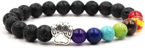 2Pcs 7 Chakra Lava Rock Dog Paw Beaded Bracelet Set for Women Girl Teen Men Boy Natural Stone Tiger Eye Essential Oil Diffuser Stretchy Bracelet Yoga Meditation Healing Jewelry Gift in Saudi Arabia
