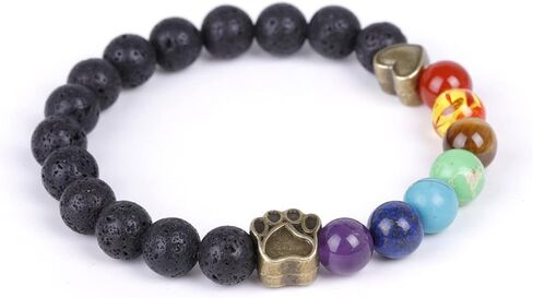 2Pcs 7 Chakra Lava Rock Dog Paw Beaded Bracelet Set for Women Girl Teen Men Boy Natural Stone Tiger Eye Essential Oil Diffuser Stretchy Bracelet Yoga Meditation Healing Jewelry Gift in Saudi Arabia