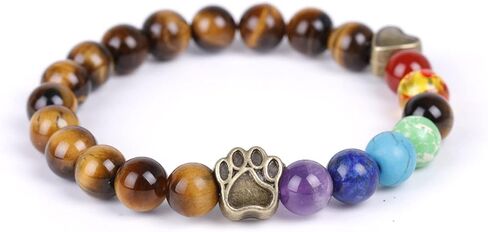2Pcs 7 Chakra Lava Rock Dog Paw Beaded Bracelet Set for Women Girl Teen Men Boy Natural Stone Tiger Eye Essential Oil Diffuser Stretchy Bracelet Yoga Meditation Healing Jewelry Gift in Saudi Arabia