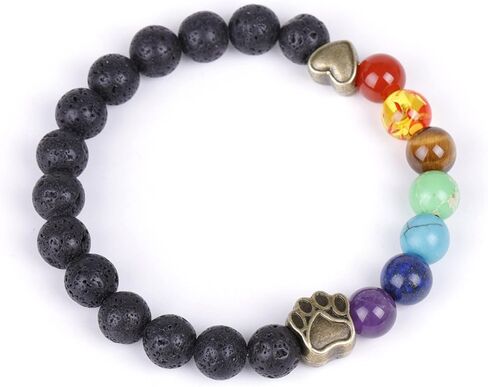 2Pcs 7 Chakra Lava Rock Dog Paw Beaded Bracelet Set for Women Girl Teen Men Boy Natural Stone Tiger Eye Essential Oil Diffuser Stretchy Bracelet Yoga Meditation Healing Jewelry Gift in Saudi Arabia