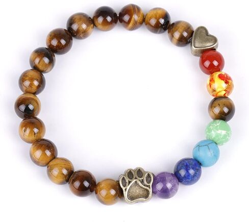 2Pcs 7 Chakra Lava Rock Dog Paw Beaded Bracelet Set for Women Girl Teen Men Boy Natural Stone Tiger Eye Essential Oil Diffuser Stretchy Bracelet Yoga Meditation Healing Jewelry Gift in Saudi Arabia