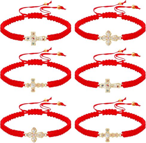 6 Pieces Rhinestone Evil Eye Cross Bracelets Catholic San Benito Bracelet Handmade Braided Adjustable Red String Rope Bracelets Mexican Jewelry for Women Teens Girls in Saudi Arabia