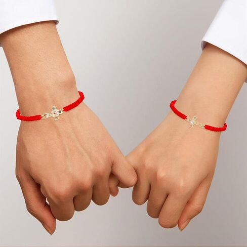 6 Pieces Rhinestone Evil Eye Cross Bracelets Catholic San Benito Bracelet Handmade Braided Adjustable Red String Rope Bracelets Mexican Jewelry for Women Teens Girls in Saudi Arabia