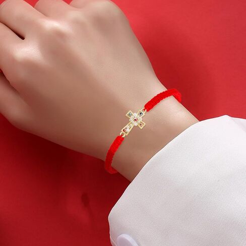 6 Pieces Rhinestone Evil Eye Cross Bracelets Catholic San Benito Bracelet Handmade Braided Adjustable Red String Rope Bracelets Mexican Jewelry for Women Teens Girls in Saudi Arabia