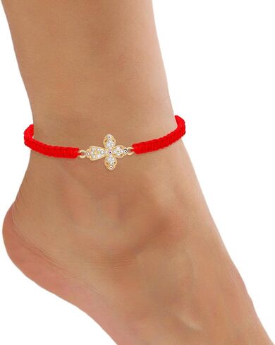 6 Pieces Rhinestone Evil Eye Cross Bracelets Catholic San Benito Bracelet Handmade Braided Adjustable Red String Rope Bracelets Mexican Jewelry for Women Teens Girls in Saudi Arabia