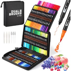 Colouring Pens,120 Dual Tip Brush Marker Pens with Fineliner & Brush Tip Pens Felt Tip Pens Set, Art Markers Watercolour Brush with Case for Adults Kids Colouring Calligraphy Drawing Sketching