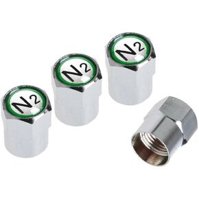N2 Nitrogen Valve Stem TPMS Caps Chrome Silver Aluminum Tire Valve Cap Set, Corrosion Resistant, Universal Stem Covers for Cars Trucks Motorcycles SUVs and Bikes, A Pack of 4