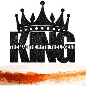 Black Crown King The Man The Myth The Legend Cake Topper for Man Male Happy Birthday Theme Decor Supplies Daddy Father's Day Family Party Decorations