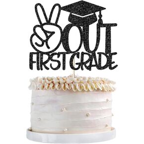 Out First Grade Cake Topper Class Of 2024 Graduation Party Cake Decorations First Grade Graduation Party Decorations Supplies Glitter Black